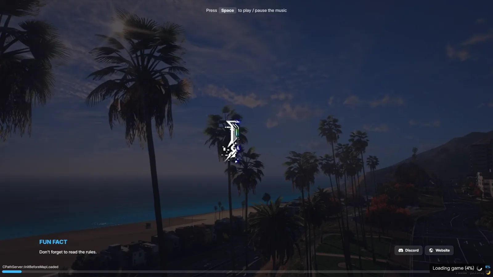 see_loadingscreen with an animated logo, a rotating caption and Discord / Website buttons