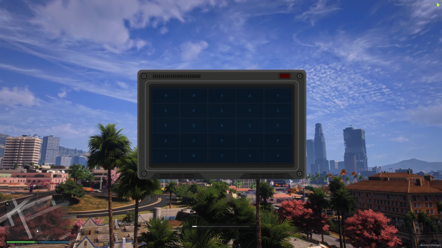 The pattern minigame: marked cells to memorize, hidden in moving noise